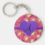 Coeur pourpre de scintillement de rose de rose de  porte-clés
