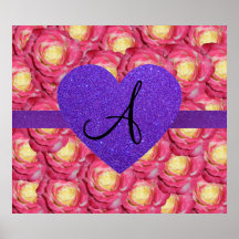 Coeur pourpre de scintillement de rose de rose de  affiche