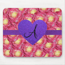 Coeur pourpre de scintillement de rose de rose de  tapis de souris