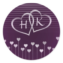 Coeur pourpre et argenté de monogramme autocollants