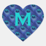 Coeur pourpre et bleu de mariage de monogramme de  autocollants