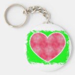 coeur rose dans un keychain vert de cadre porte-clés