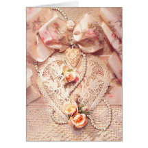 COEUR, ROSES et PERLES de DENTELLE par SHARON SHAR Carte De Vœux