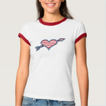 Coeur rouge d'amour de rayure de KRW patriotique t-shirts