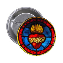Coeur sacré (bouton en verre souillé de J&M) Badge Avec Épingle