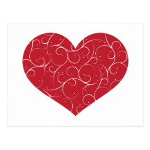 Coeur tourbillonnant rouge carte postale