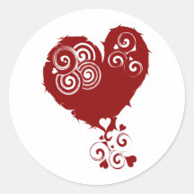 Coeur tourbillonnant rouge fou autocollants ronds