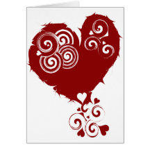 Coeur tourbillonnant rouge fou cartes de vœux