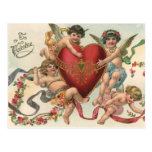 Coeur victorien vintage d'anges de cupidons de Val Cartes Postales