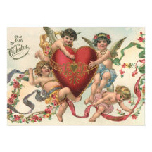 Coeur victorien vintage d'anges de cupidons de Val Cartons D'invitation