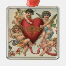 Coeur victorien vintage d'anges de cupidons de Val Ornements
