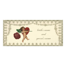 Coeur victorien vintage de rose rouge de cupidon d invitation personnalisée
