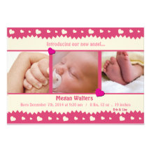 Coeurs - carte de faire-part de naissance de bébé
