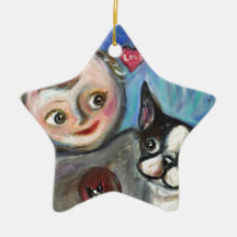 Coeurs d'amour de bébé de Boston Terrier Décoration De Noël