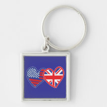 Coeurs de drapeau américain/drapeau d'Union Jack Porte-clef