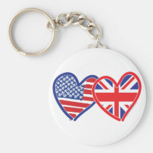 Coeurs de drapeau américain/drapeau d'Union Jack Porte-clef