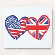 Coeurs de drapeau américain/drapeau d'Union Jack Tapis De Souris