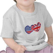 Coeurs de drapeau américain/drapeau d'Union Jack T-shirts