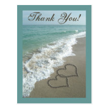 Coeurs de sable de carte postale de Merci/plage fa