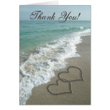 Coeurs de sable sur la note de Merci de plage Cartes De Vœux
