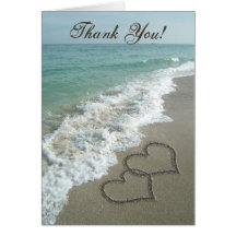 Coeurs de sable sur la plage, cartes de Merci
