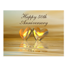 Coeurs d'or d'anniversaire carte postale
