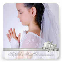 Coeurs et communion de photo blanche de filles de  invitations personnalisables