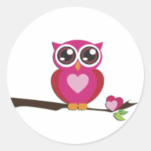 Coeurs mignons d'amour de hibou autocollant