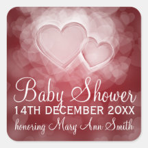 Coeurs modernes de date de baby shower rouges autocollants