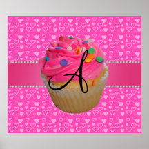 Coeurs roses de rose de petit gâteau de monogramme affiche
