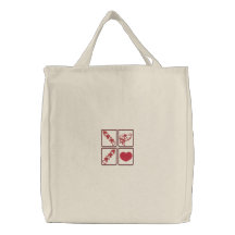 Coeurs rouges et emballages de toile brodés par cu sacs fourre-tout brodés