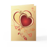 coeurs rouges sur l'or, valentine, amour cartes