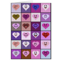 Coeurs souriants roses et pourpres carte de vœux