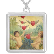 Coeurs victoriens vintages de cupidons de Saint-Va Collier Personnalisé