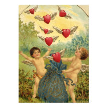 Coeurs victoriens vintages de cupidons de Saint-Va Faire-parts