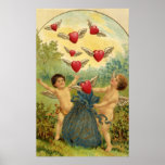 Coeurs victoriens vintages de cupidons de Saint-Va Posters