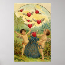 Coeurs victoriens vintages de cupidons de Saint-Va Posters