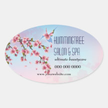 Colibri dans des fleurs de cerisier promotionnelle sticker ovale