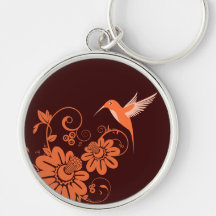 Colibri et fleurs porte-clef