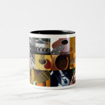 Collage de photos de guitare tasse à café