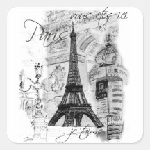 Collage français de scène de Tour Eiffel de Paris Adhésif