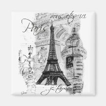 Collage français de scène de Tour Eiffel de Paris Aimant Pour Réfrigérateur
