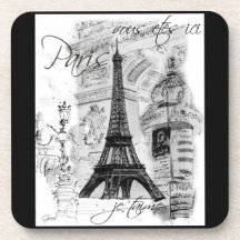 Collage noir et blanc de Tour Eiffel de Paris Dessous-de-verre