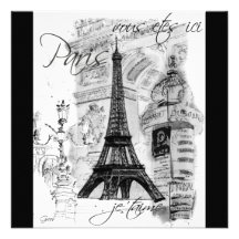 Collage noir et blanc de Tour Eiffel de Paris Cartons D'invitation