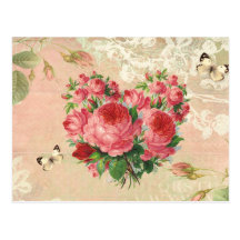 Collage rose de coeur de cru Girly Carte Postale