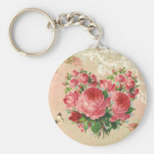 Collage rose de coeur de cru Girly Porte-clés