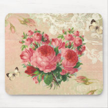 Collage rose de coeur de cru Girly Tapis De Souris