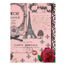 Collage rose vintage de Paris Cartes Postales