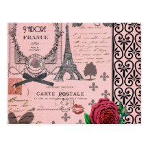 Collage rose vintage de Paris Cartes Postales
