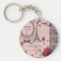 Collage rose vintage de Paris Porte-clés